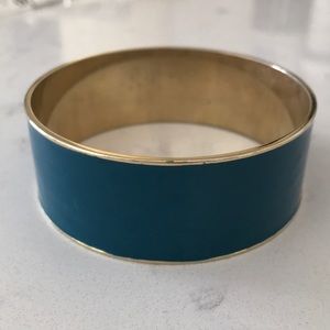 Teal enamel and gold cuff bangle bracelet